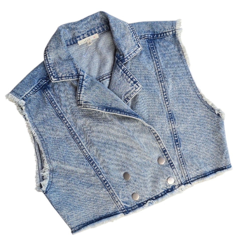 Le Lis Denim Acid Wash Cropped Top Vest Size Small